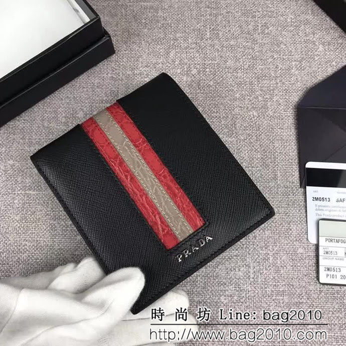 PRADA普拉達 官網同步 專櫃最新款 十字紋牛皮 男士短款錢夾 2M0513 DD1888
